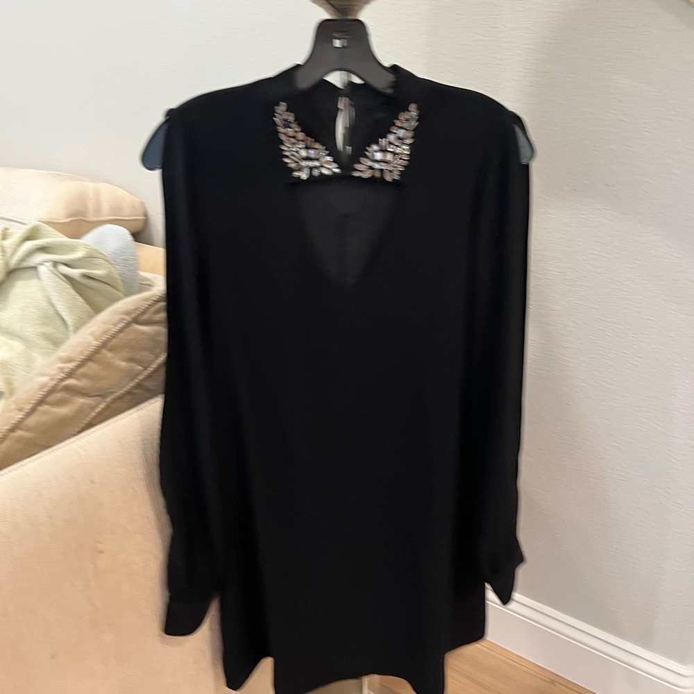 Bcbg vintage nwt black mini dress with embellished neck, 2000s